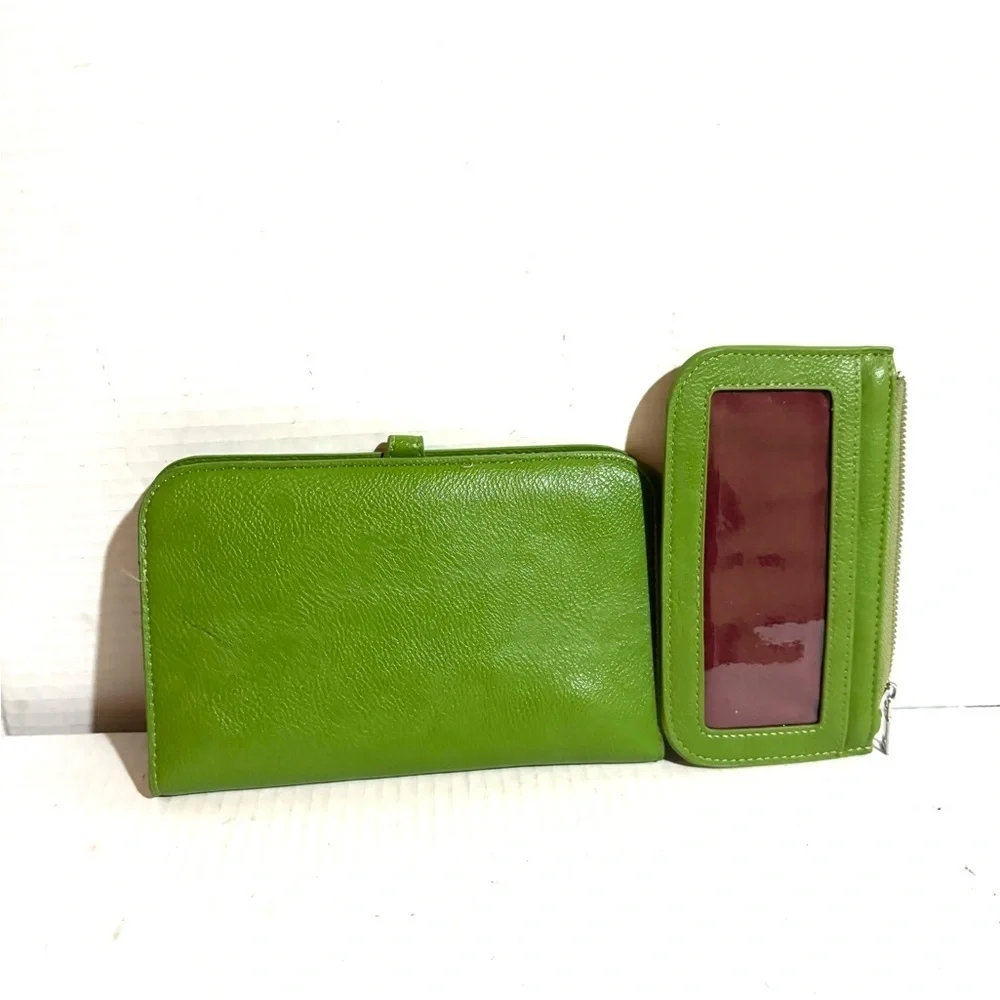 Handmade Vibrant Green Leather Wallet Set